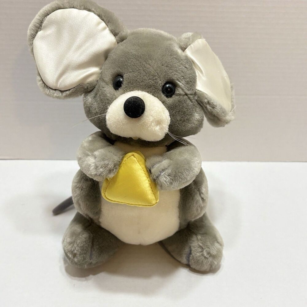 Vintage 1985 Dakin Cheezer Mouse Plush Grey Satin Cheese Stuffed Animal Toy